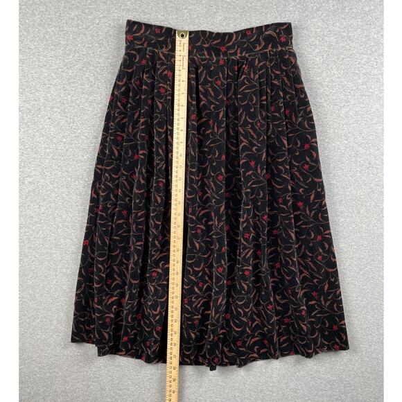 VTG Dark Floral Velvet Pleated Midi Skirt 12 Whimsigoth Cottagecore Witchy Retro - Picture 7 of 16